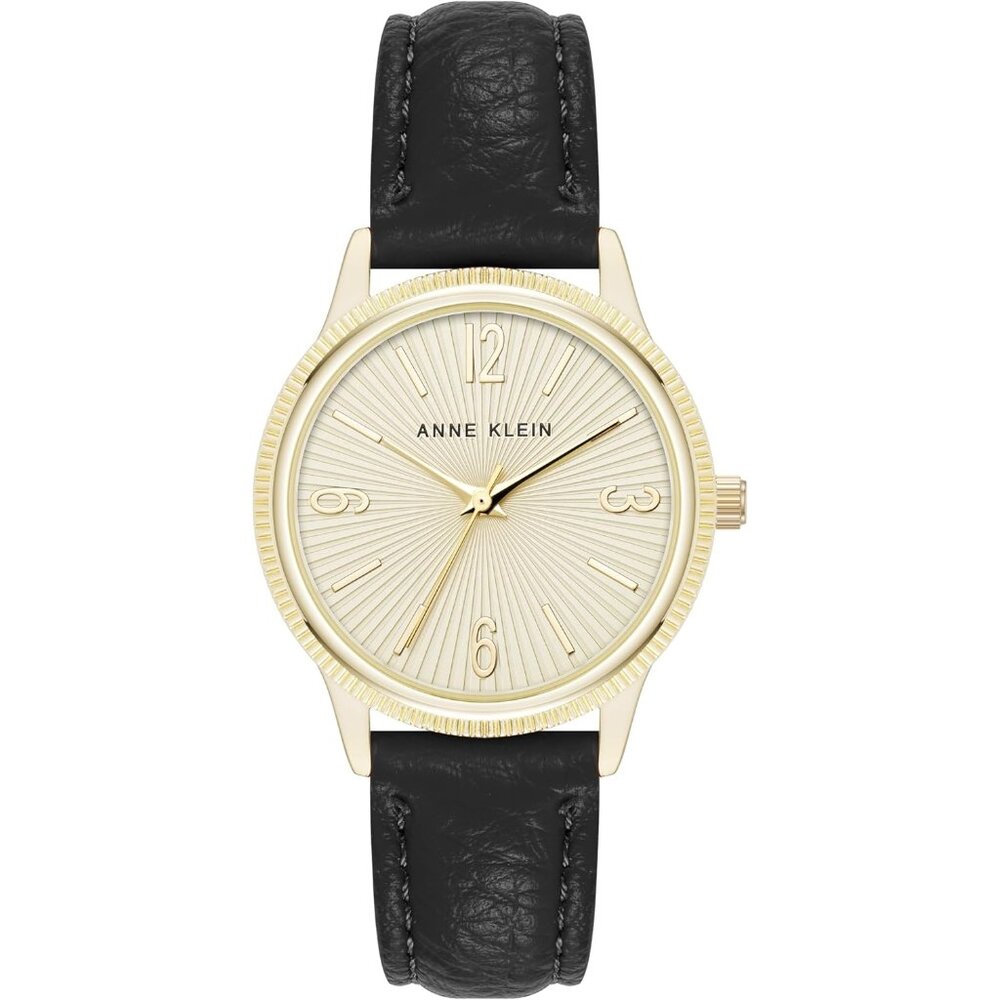 Women's Crystal Lens Faux Leather Strap  Gold/Black Tone Buckle Closure Watch